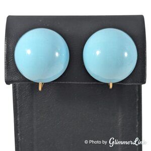 Vintage Button Style Light Blue Lucite Clip On Earrings Gold Tone Adjustable